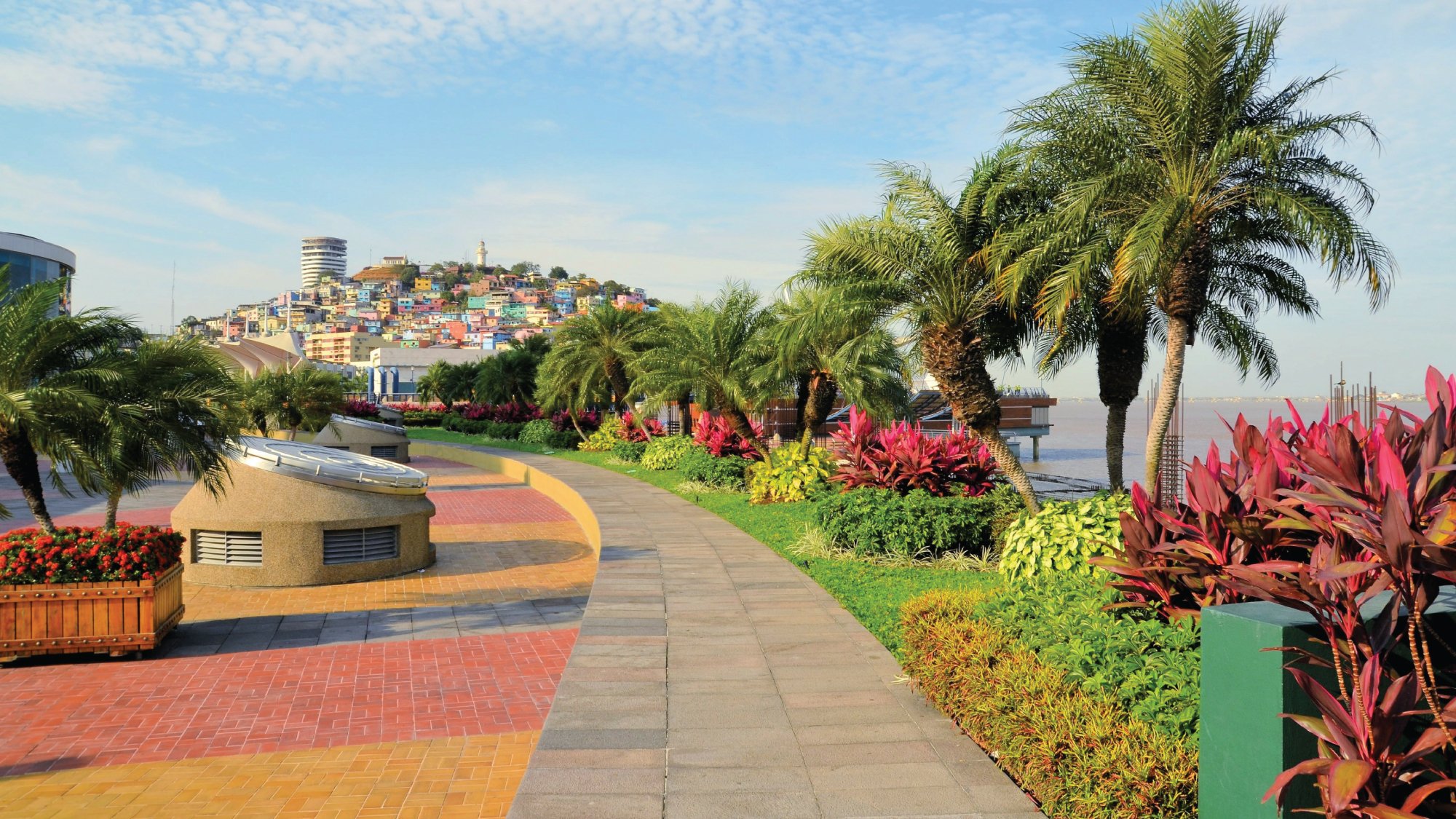 A scenic view of the pier in Guayaquil, Ecuador, offering a starting point for pilots planning a self-flying journey to the Galapagos Islands
