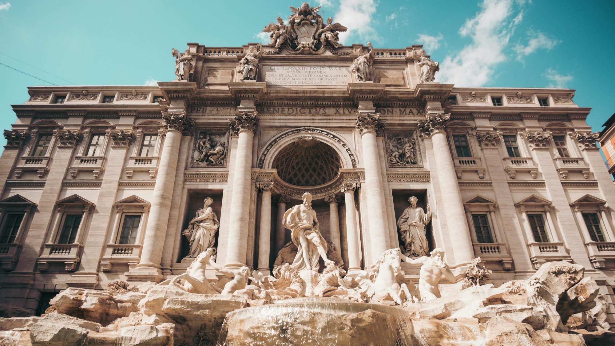 Front view of the Trevi Fountain in Rome
