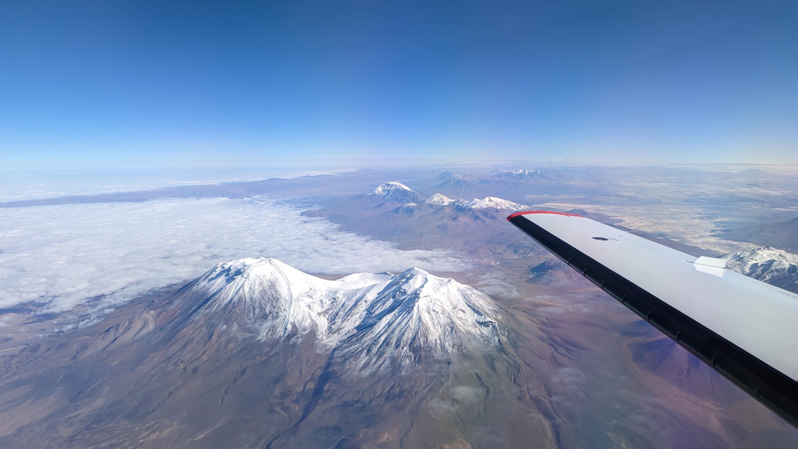 View of the Andes Mountains from the sky.