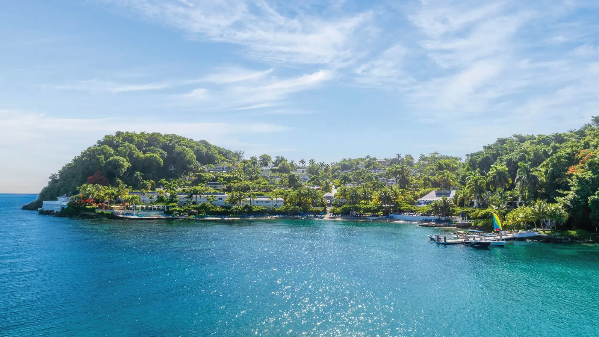 An aerial vista of Montego Bay, Jamaica, revealing its turquoise waters and lush greenery. Ideal for self-flying pilots planning a journey to South America.